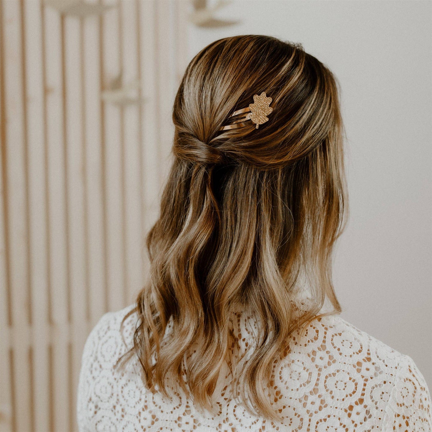 Barrette simple - Feuille de chêne Doré