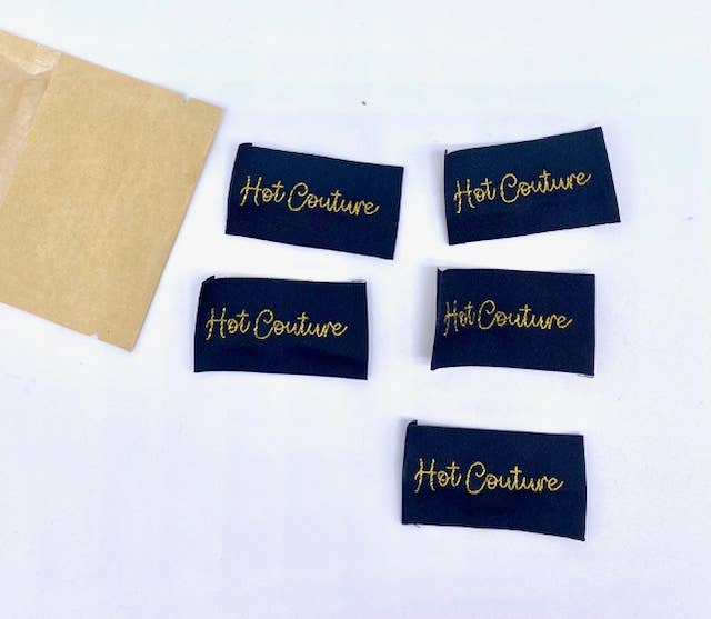 Étiquette Tissée à coudre "Hot Couture" Noir et Doré