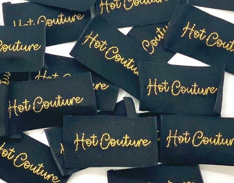 Étiquette Tissée à coudre "Hot Couture" Noir et Doré