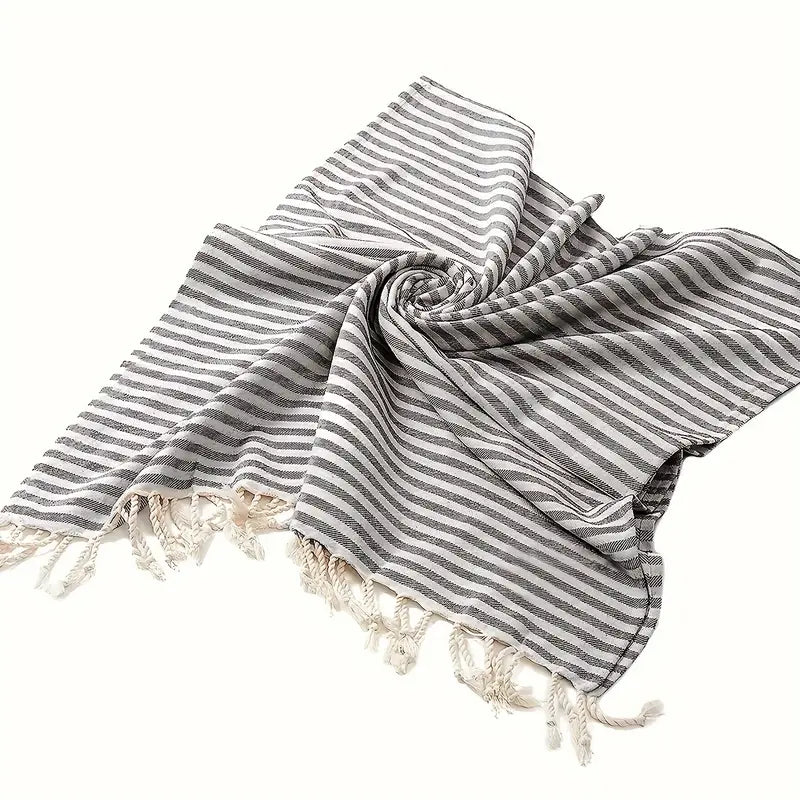 Fouta, drap de plage, rayée noir