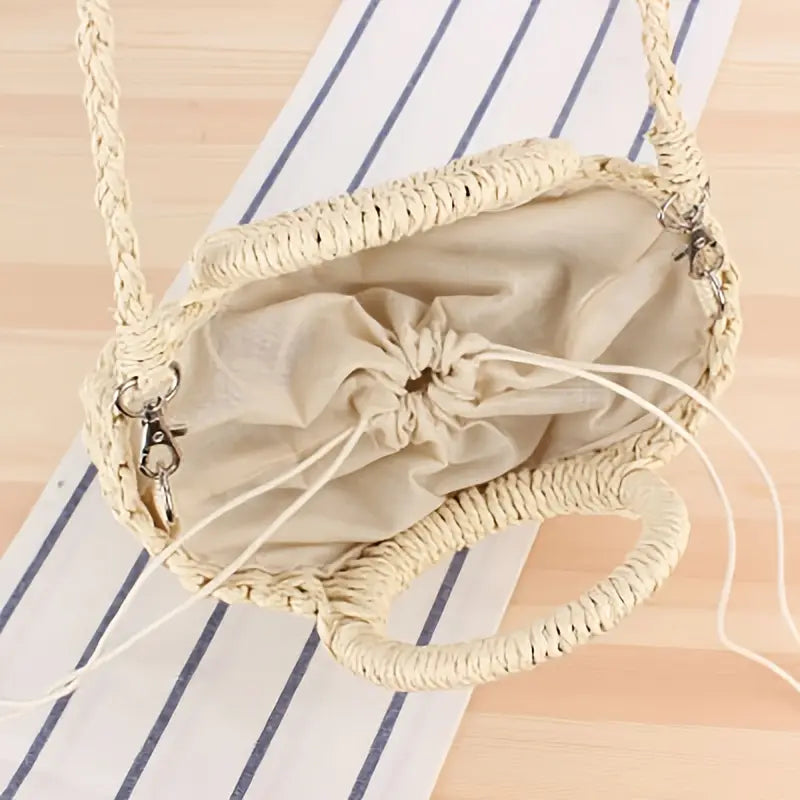 Sac demi rond en paille Beige clair