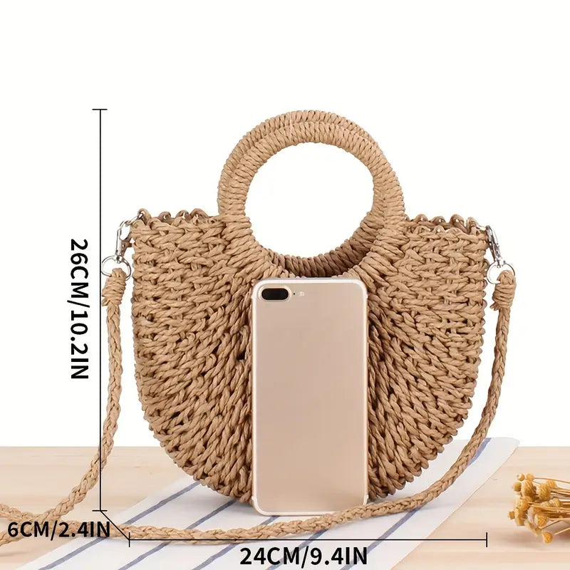 Sac demi rond en paille Beige clair