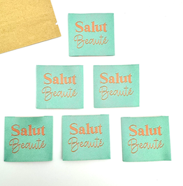 Étiquette tissée à coudre "SALUT BEAUTÉ" MENTHE