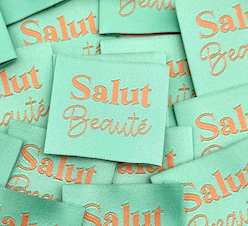 Étiquette tissée à coudre "SALUT BEAUTÉ" MENTHE