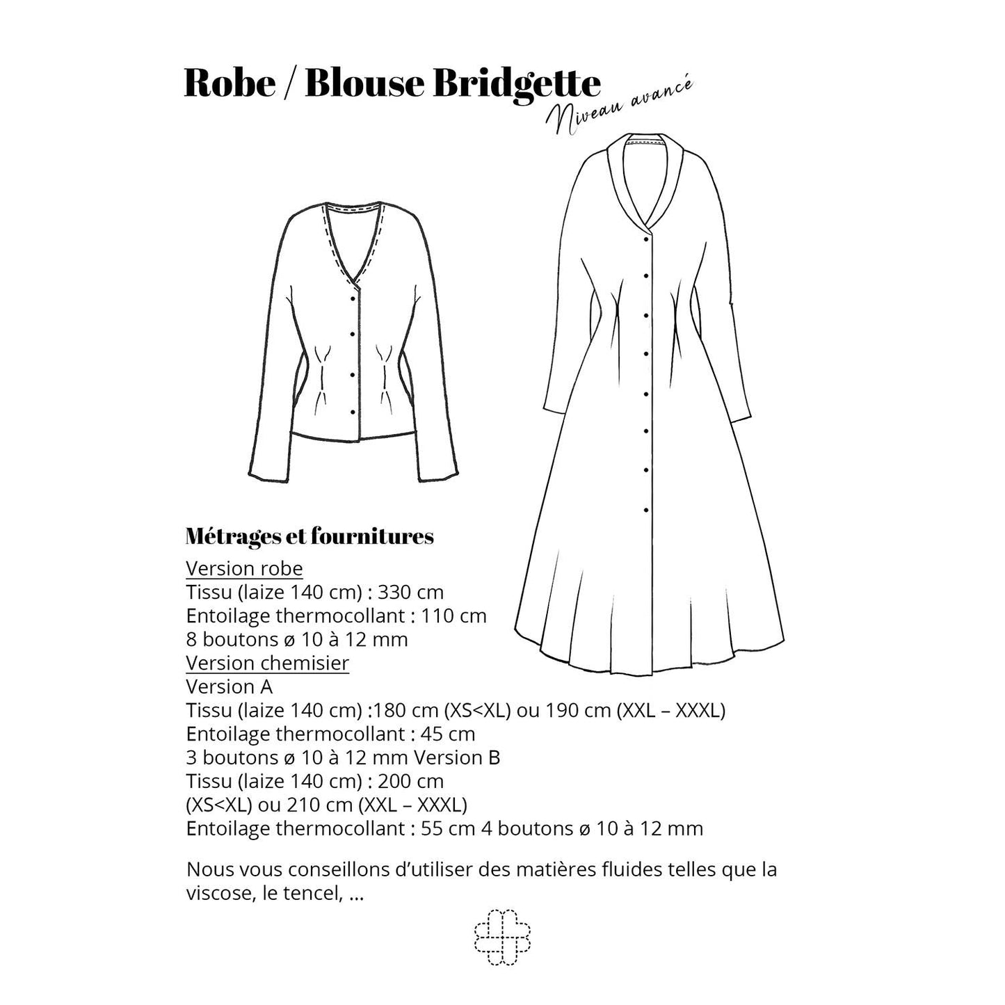 Patron couture  "Robe ou chemisier Bridgette"