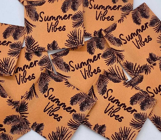 Étiquette tissée à coudre " Summer Vibes " Pêche