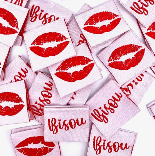 Étiquette Tissée à Coudre Pliée "BISOU"