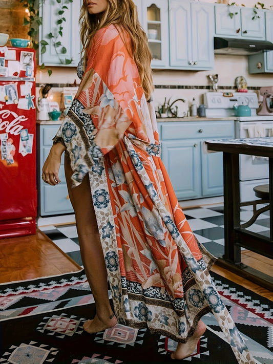 Kimono de plage "Floral Rouge"