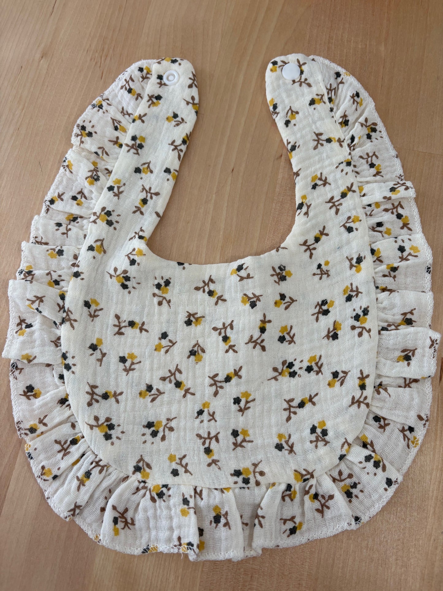 Bavoir ultra doux "Beige" Fleur jaune