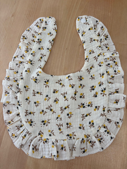 Bavoir ultra doux "Beige" Fleur jaune