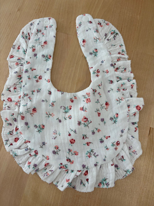 Bavoir ultra doux "Blanc" avec petites fleurs