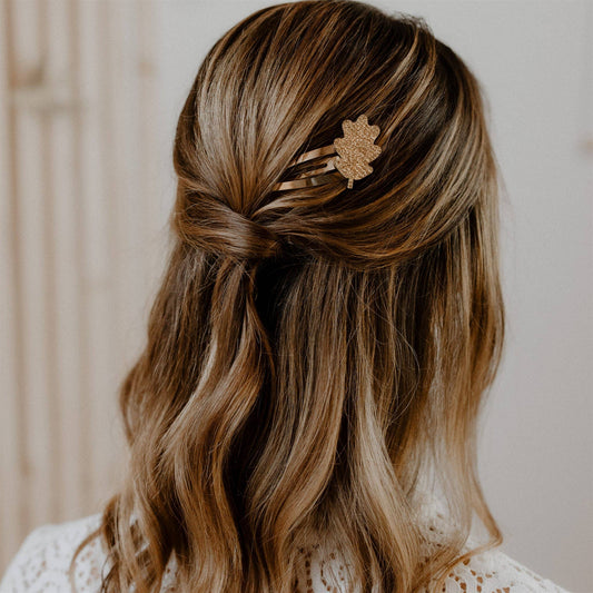 Barrette simple - Feuille de chêne Doré