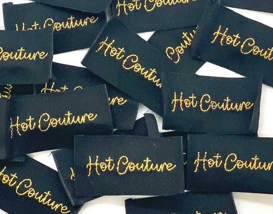 Étiquette Tissée à coudre "Hot Couture" Noir et Doré