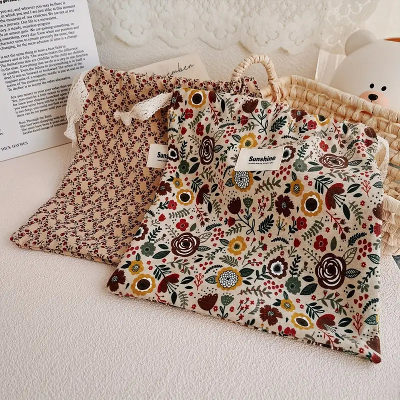 Pochette fluide de rangement à motif Floral avec cordon dentelle