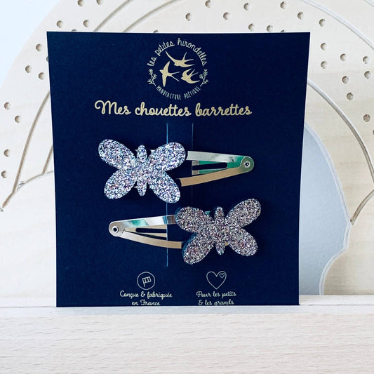 Barrettes doubles - Papillon Bleu
