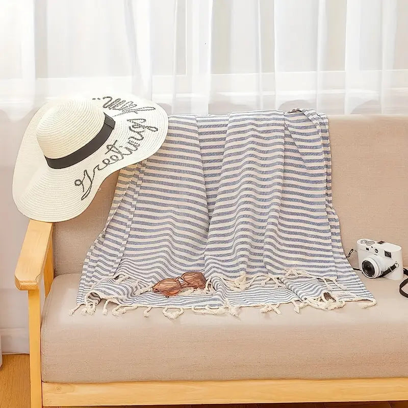 Fouta, drap de plage, rayée rouge