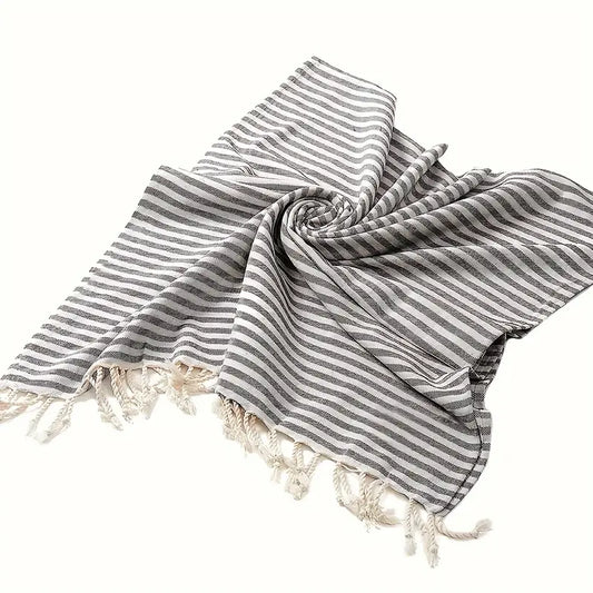 Fouta, drap de plage, rayée noir