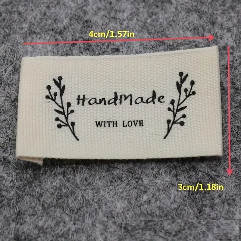 10 Etiquettes à coudre "Hand made with love"