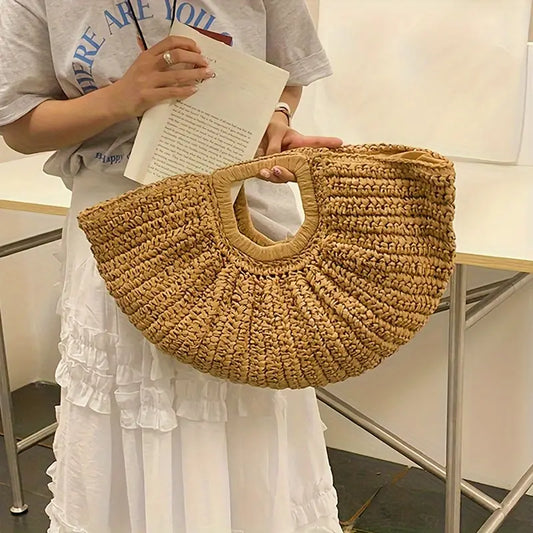 Sac Lune Beige foncé en Paille tissée