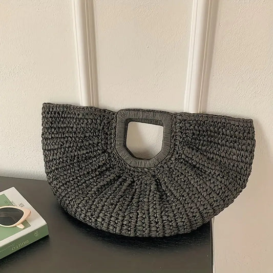 Sac Lune Noir en Paille tissée