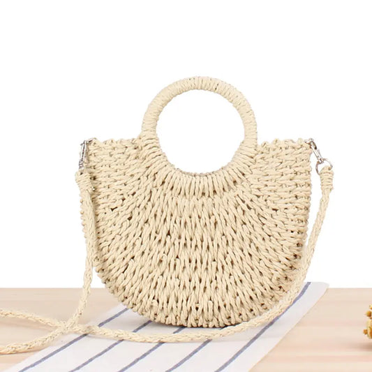 Sac demi rond en paille Beige clair