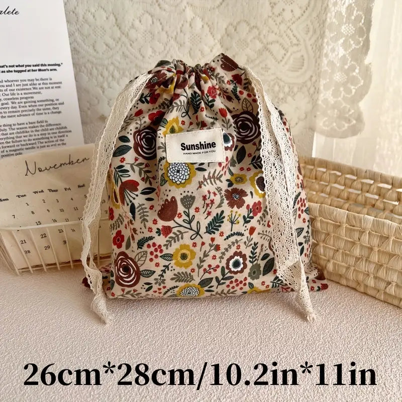 Pochette fluide de rangement à motif Floral avec cordon dentelle