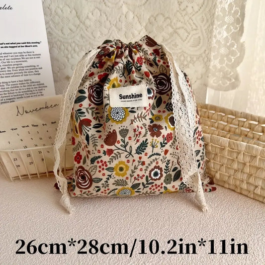 Pochette fluide de rangement à motif Floral avec cordon dentelle